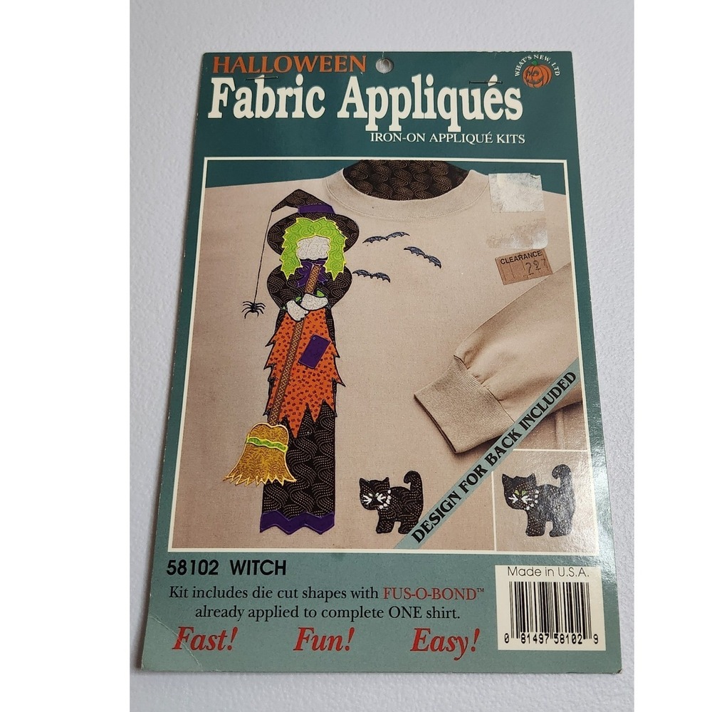 Halloween Fabric Appliques Iron On Kit 58102 Witch Black Cat Bats DIY
